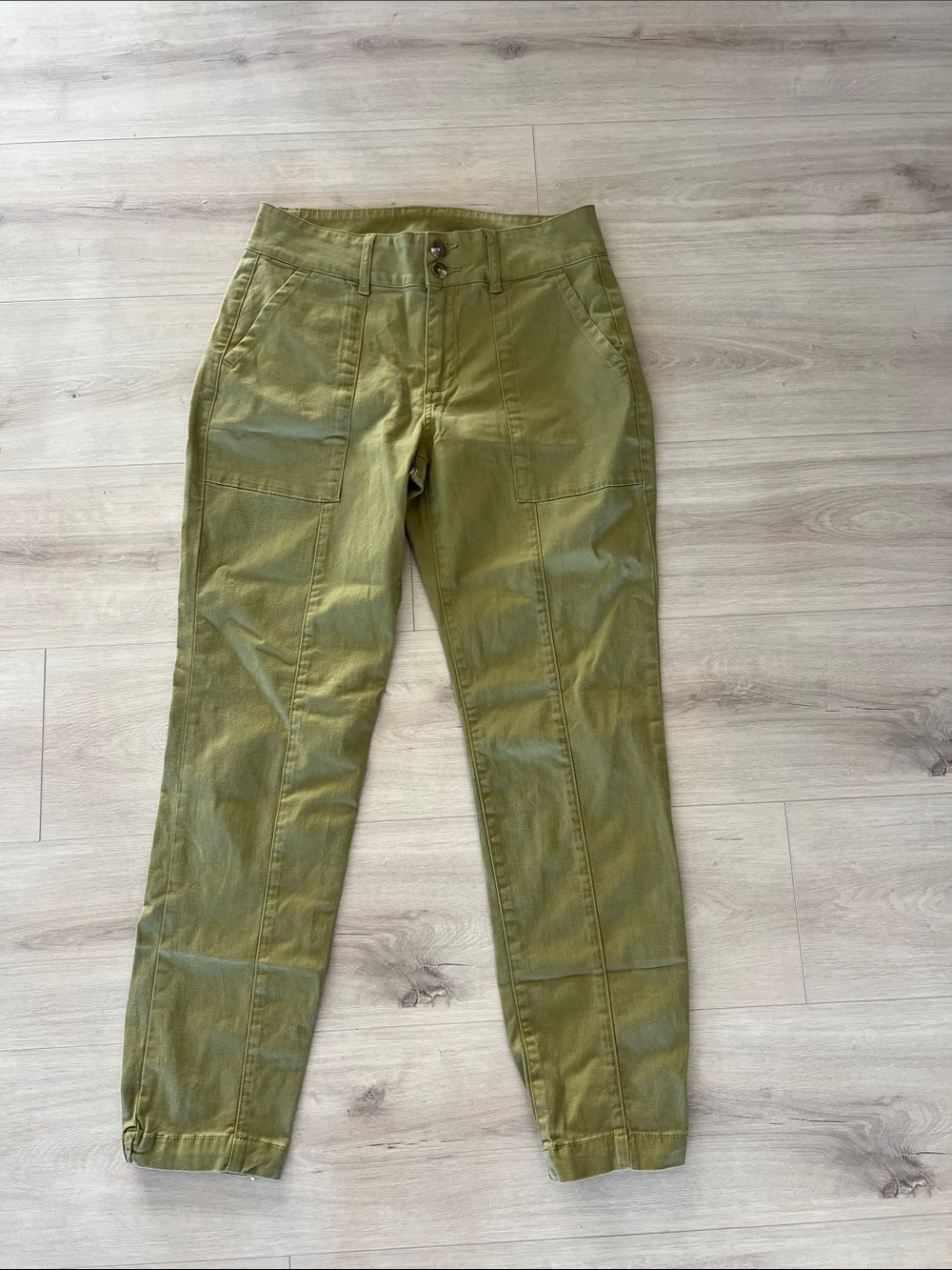 CAbi Olive Green Cropped Utility Jeans